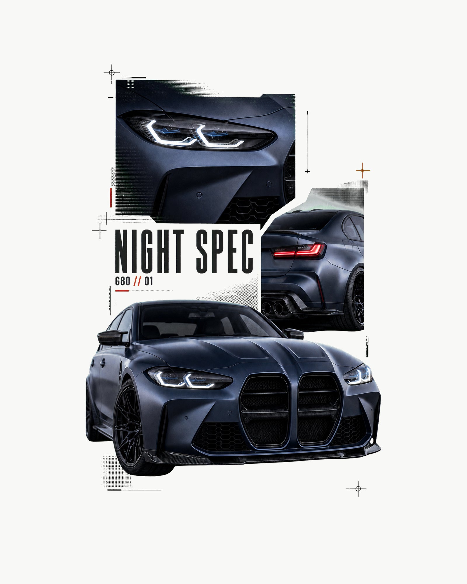 Night Spec G80 — Koszulka Oversize — podgląd nadruku na białej koszulce