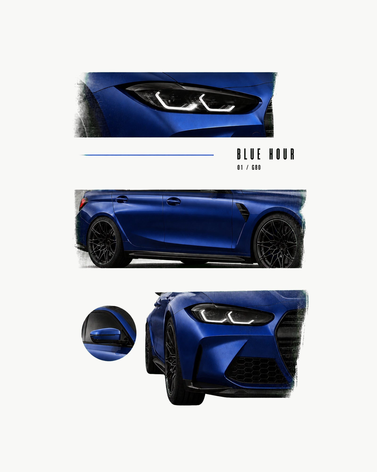 Blue Hour G80 — Koszulka Oversize — podgląd nadruku na białej koszulce