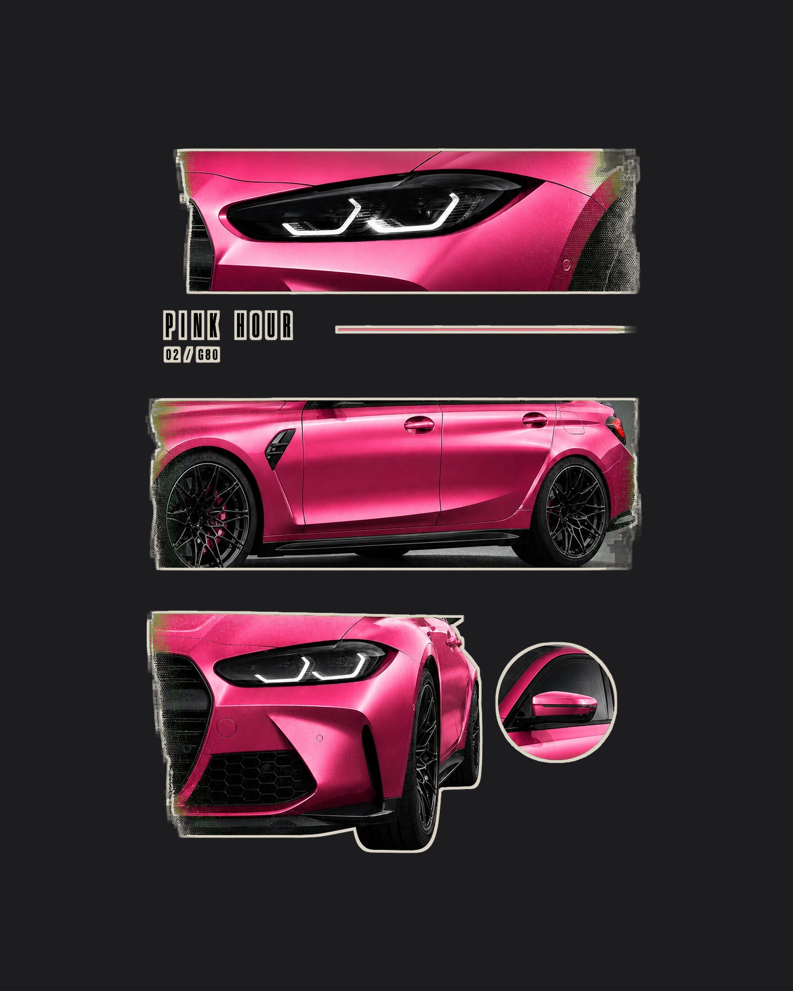 Pink Hour G80 — Koszulka Oversize — podgląd nadruku na czarnej koszulce