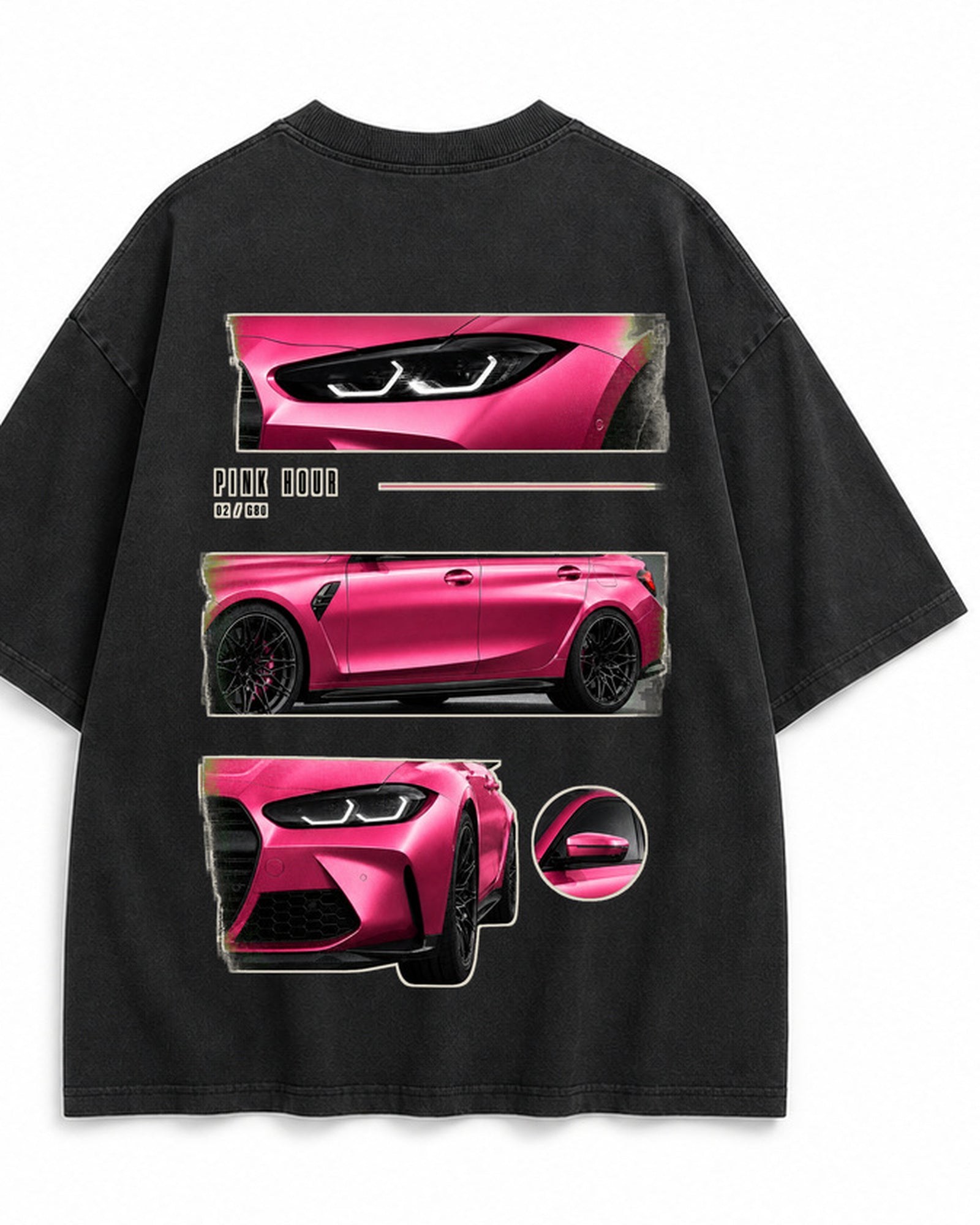 Pink Hour G80 — czarna koszulka oversize, widok nadruku na plecach