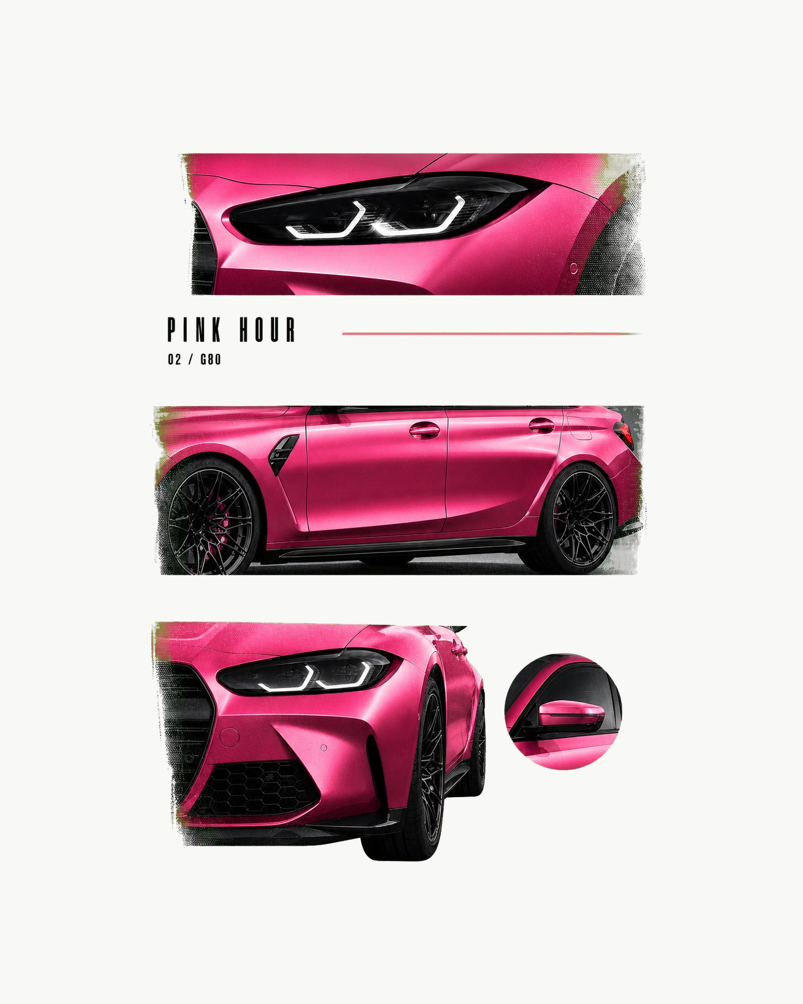 Pink Hour G80 — Koszulka Oversize — podgląd nadruku na białej koszulce