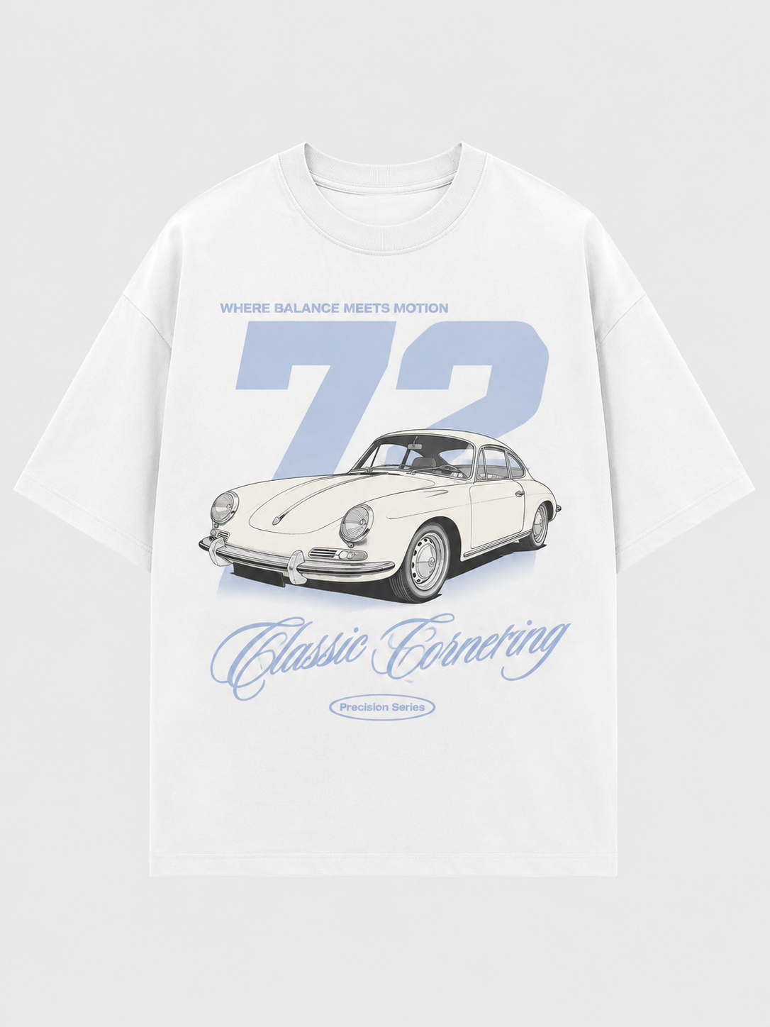 White T-shirt automotive graphic: Classic Cornering 72