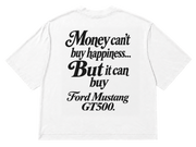 Koszulka oversize Ford Mustang GT500 – Money Can't Buy Happiness – biała koszulka, mockup