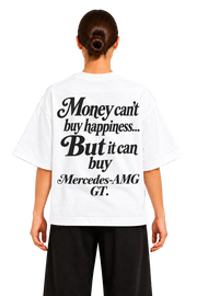 Koszulka oversize Mercedes-AMG GT – Money Can't Buy Happiness – biała koszulka, model