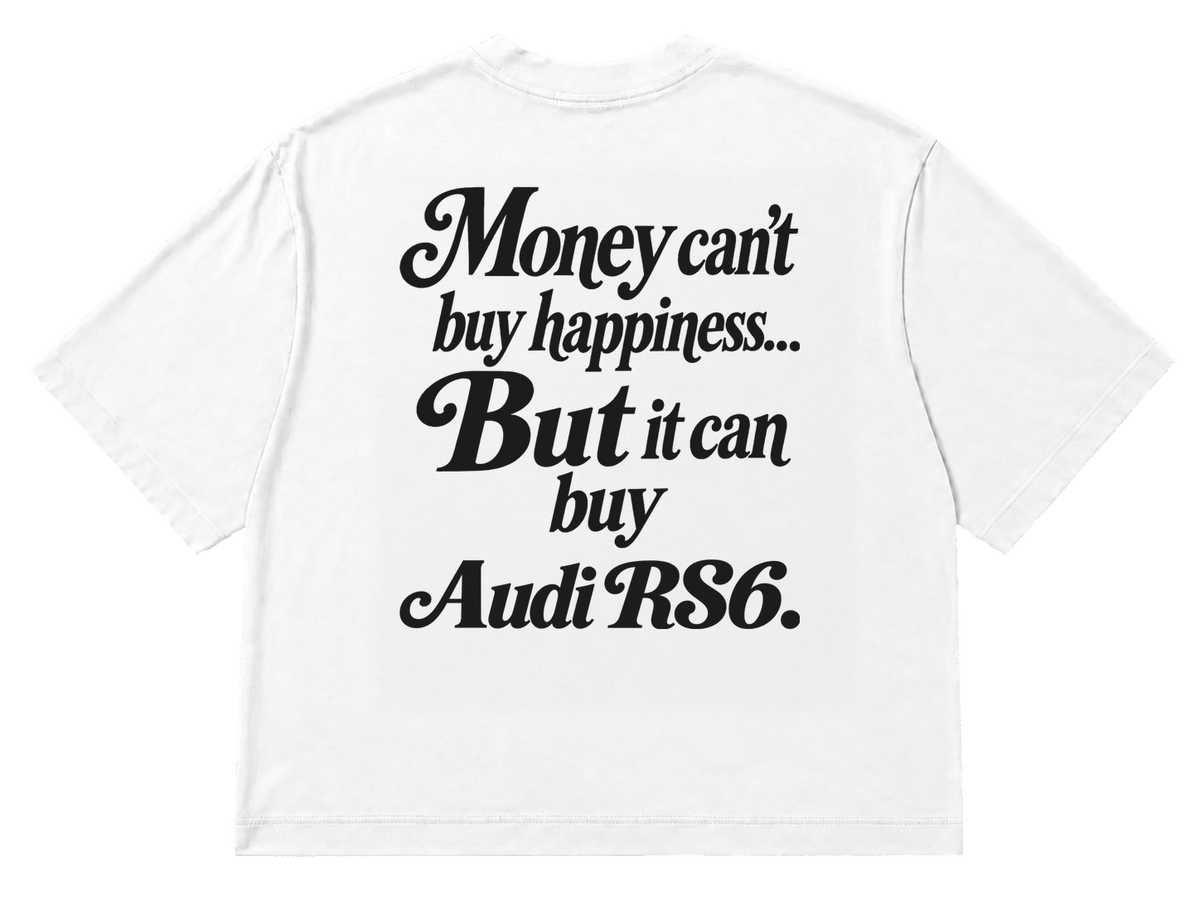 Koszulka oversize Audi RS6 – Money Can't Buy Happiness – biała koszulka, mockup
