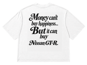 Koszulka oversize Nissan GT-R – Money Can't Buy Happiness – biała koszulka, mockup