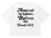 Koszulka oversize Honda NSX – Money Can't Buy Happiness – biała koszulka, mockup