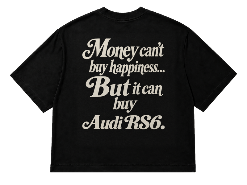 Koszulka oversize Audi RS6 – Money Can't Buy Happiness – czarna koszulka, mockup