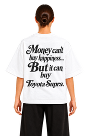 Koszulka oversize Toyota Supra – Money Can't Buy Happiness – biała koszulka, model