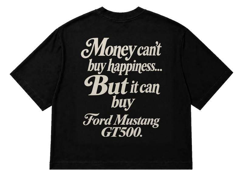Koszulka oversize Ford Mustang GT500 – Money Can't Buy Happiness – czarna koszulka, mockup