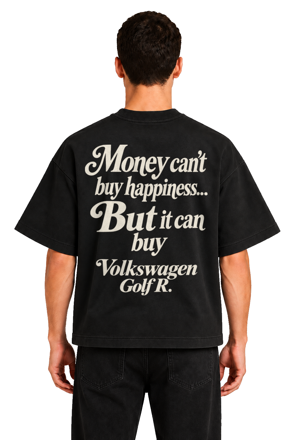 Koszulka oversize Volkswagen Golf R – Money Can't Buy Happiness – czarna koszulka, model