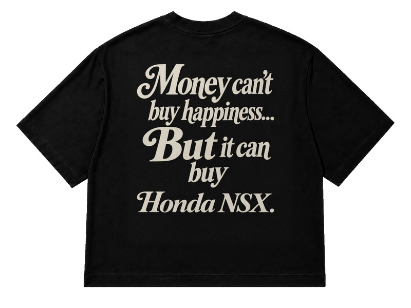 Koszulka oversize Honda NSX – Money Can't Buy Happiness – czarna koszulka, mockup