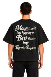 Koszulka oversize Toyota Supra – Money Can't Buy Happiness – czarna koszulka, model