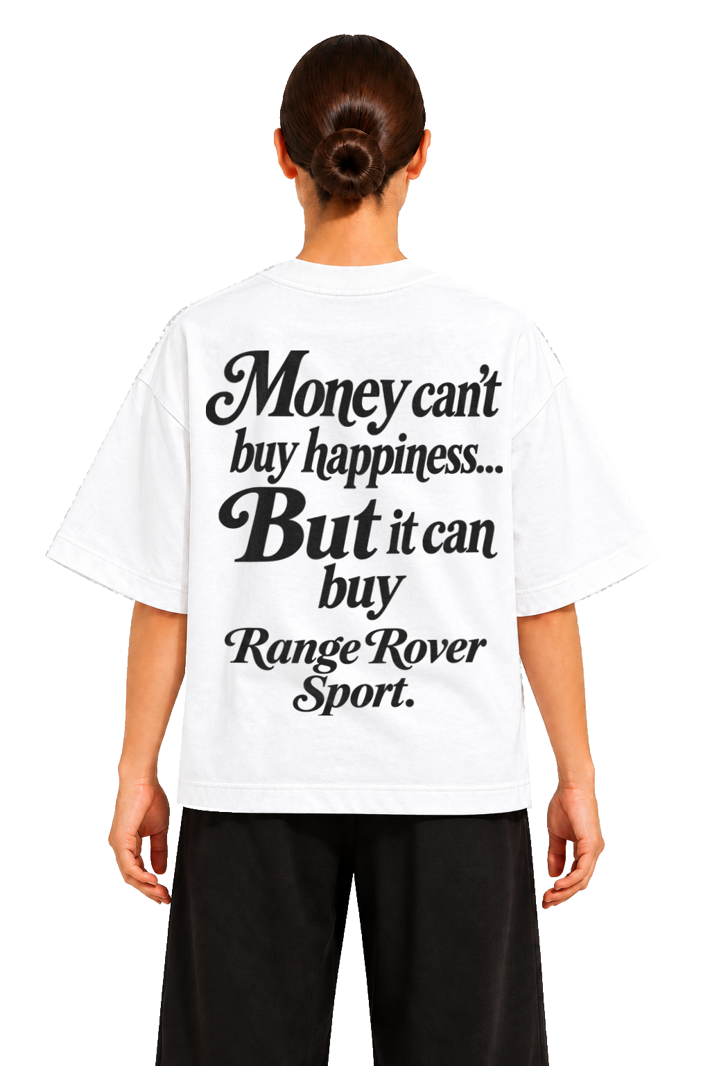 Koszulka oversize Range Rover Sport – Money Can't Buy Happiness – biała koszulka, model