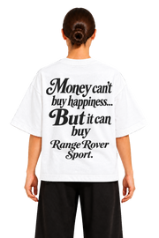 Koszulka oversize Range Rover Sport – Money Can't Buy Happiness – biała koszulka, model