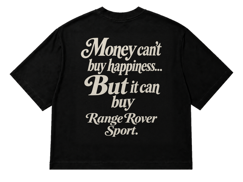 Koszulka oversize Range Rover Sport – Money Can't Buy Happiness – czarna koszulka, mockup