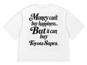 Koszulka oversize Toyota Supra – Money Can't Buy Happiness – biała koszulka, mockup