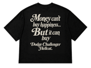 Koszulka oversize Dodge Challenger Hellcat – Money Can't Buy Happiness – czarna koszulka, mockup