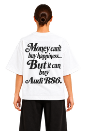 Koszulka oversize Audi RS6 – Money Can't Buy Happiness – biała koszulka, model