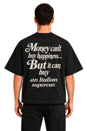 Koszulka oversize Italian Supercar – Money Can't Buy Happiness – czarna koszulka, model