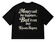 Koszulka oversize Toyota Supra – Money Can't Buy Happiness – czarna koszulka, mockup