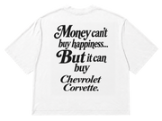 Koszulka oversize Chevrolet Corvette – Money Can't Buy Happiness – biała koszulka, mockup