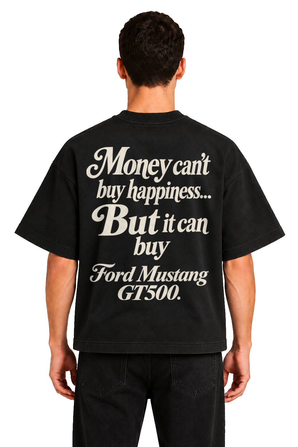 Koszulka oversize Ford Mustang GT500 – Money Can't Buy Happiness – czarna koszulka, model