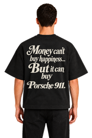 Koszulka oversize Porsche 911 – Money Can't Buy Happiness – czarna koszulka, model