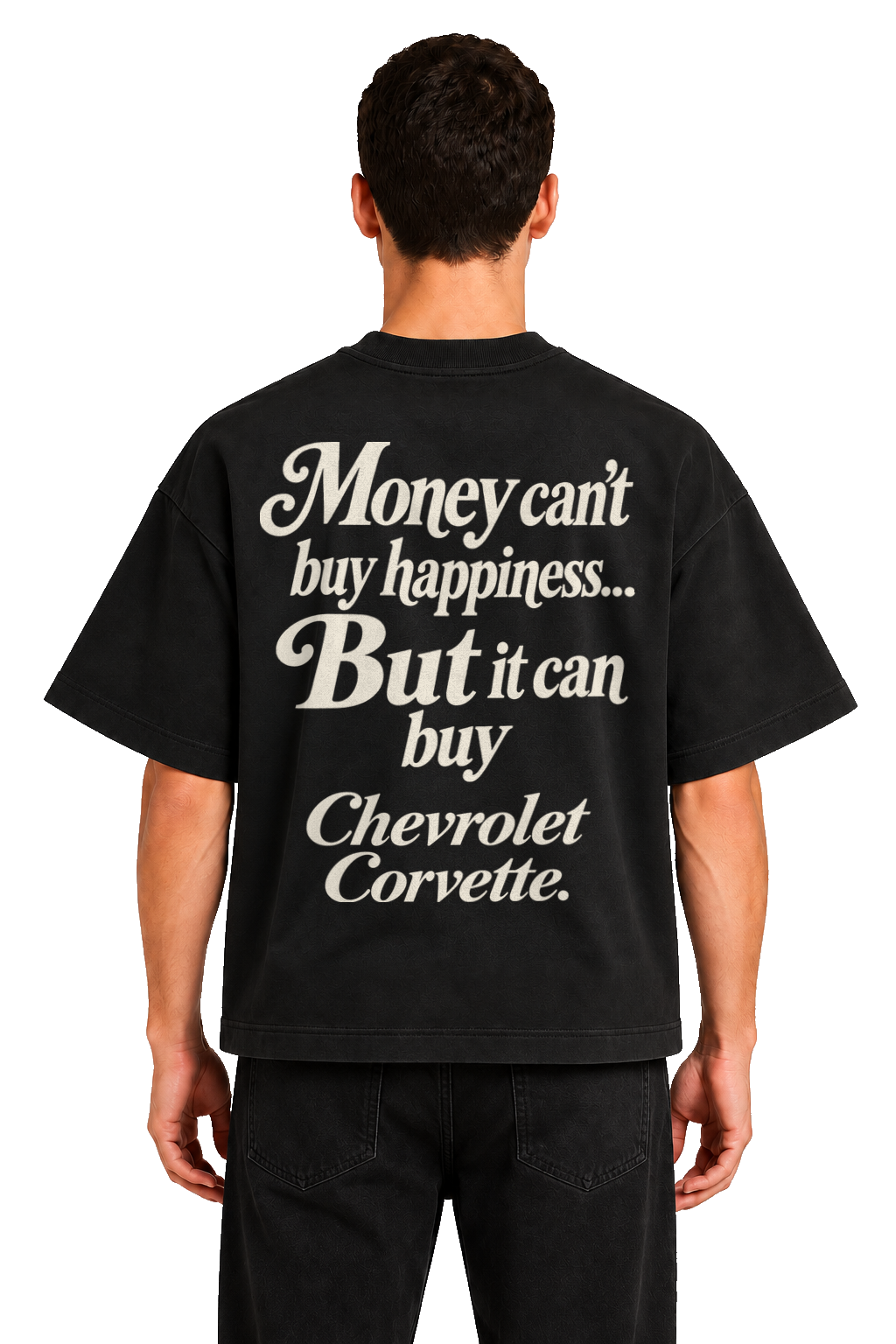 Koszulka oversize Chevrolet Corvette – Money Can't Buy Happiness – czarna koszulka, model