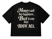 Koszulka oversize BMW M3 – Money Can't Buy Happiness – czarna koszulka, mockup