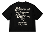 Koszulka oversize Subaru WRX STI – Money Can't Buy Happiness – czarna koszulka, mockup