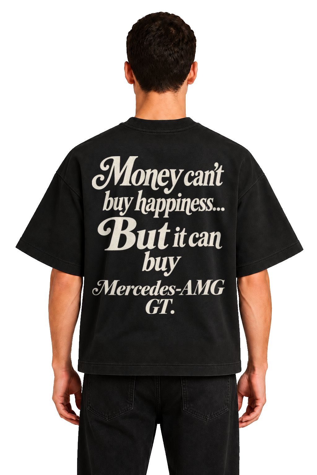Koszulka oversize Mercedes-AMG GT – Money Can't Buy Happiness – czarna koszulka, model