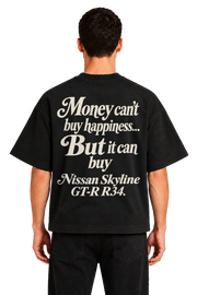 Koszulka oversize Nissan Skyline GT-R R34 – Money Can't Buy Happiness – czarna koszulka, model
