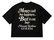 Koszulka oversize Nissan Skyline GT-R R34 – Money Can't Buy Happiness – czarna koszulka, mockup