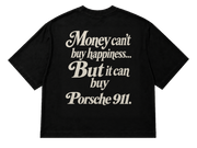 Koszulka oversize Porsche 911 – Money Can't Buy Happiness – czarna koszulka, mockup