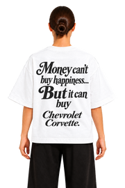 Koszulka oversize Chevrolet Corvette – Money Can't Buy Happiness – biała koszulka, model