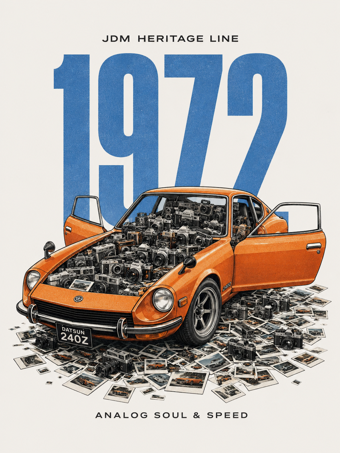 Vintage automotive poster: JDM Heritage 1972 — Cameras