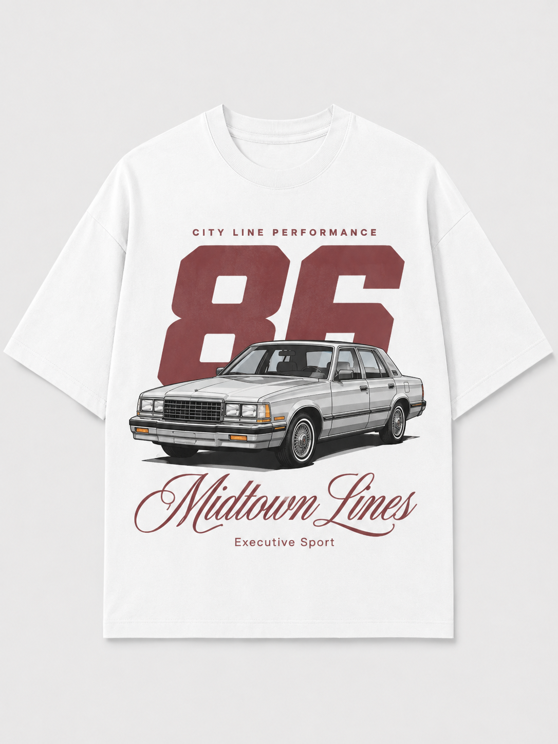White T-shirt automotive graphic: Midtown Lines 86