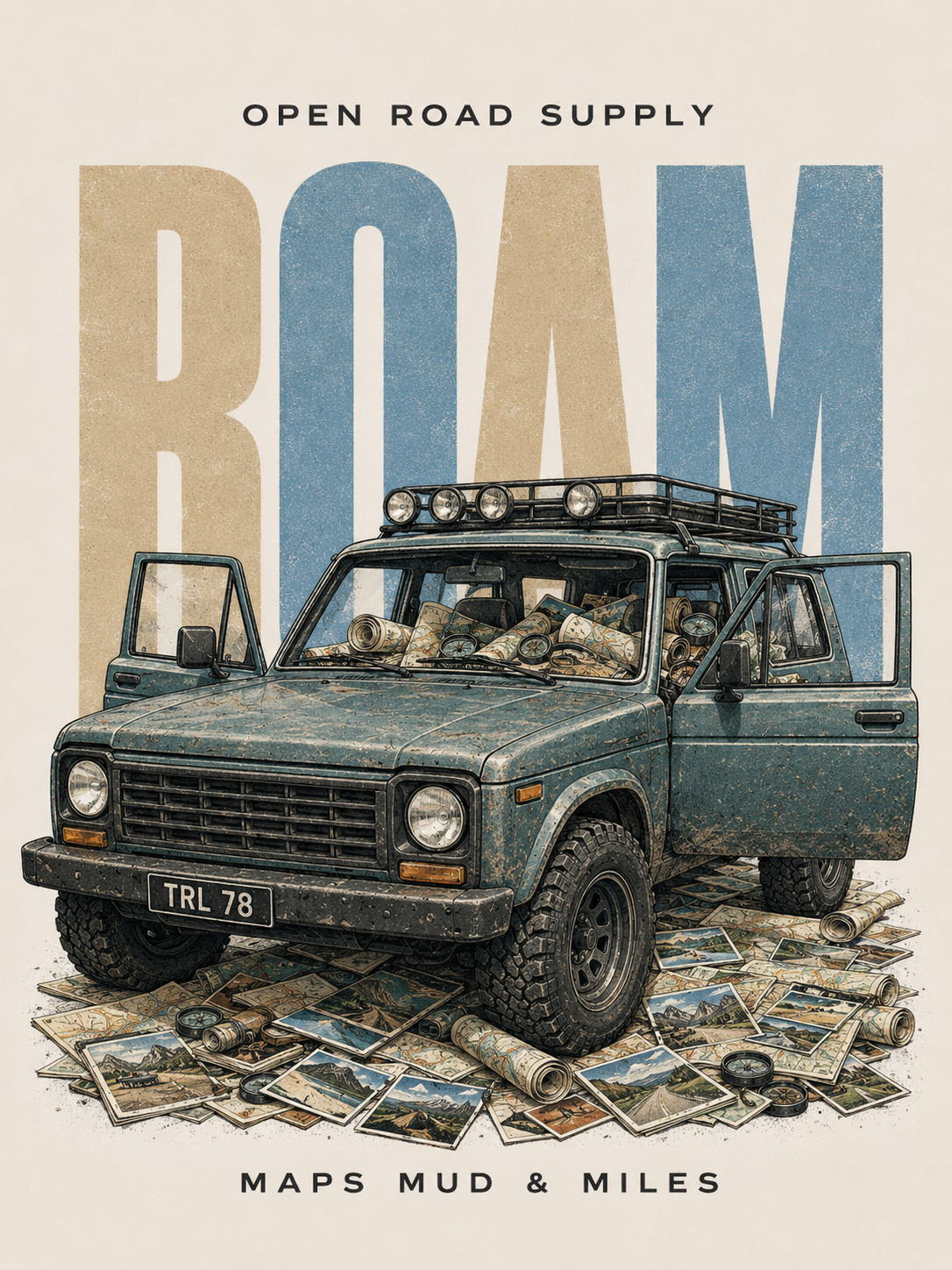 Vintage automotive poster: Open Road — Maps