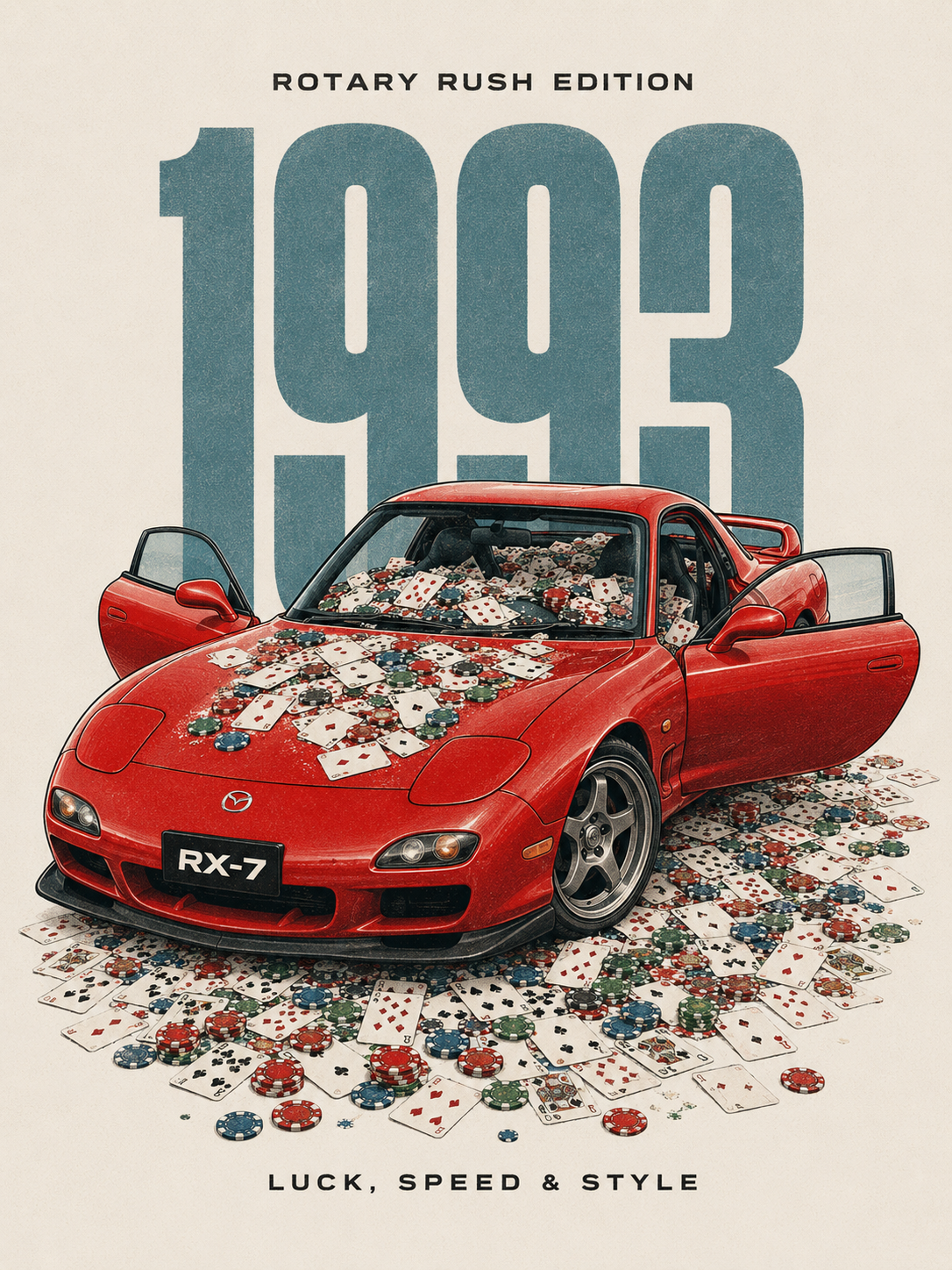 Vintage automotive poster: Rotary Rush 1993 — Cards and Chips
