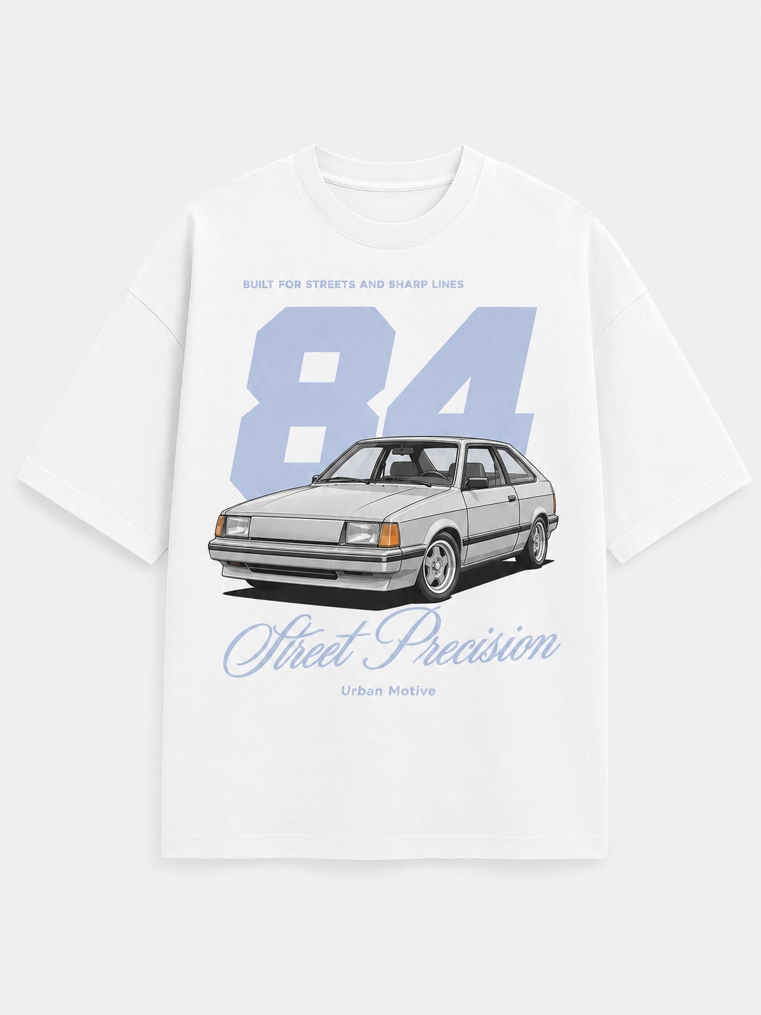 White T-shirt automotive graphic: Street Precision 84